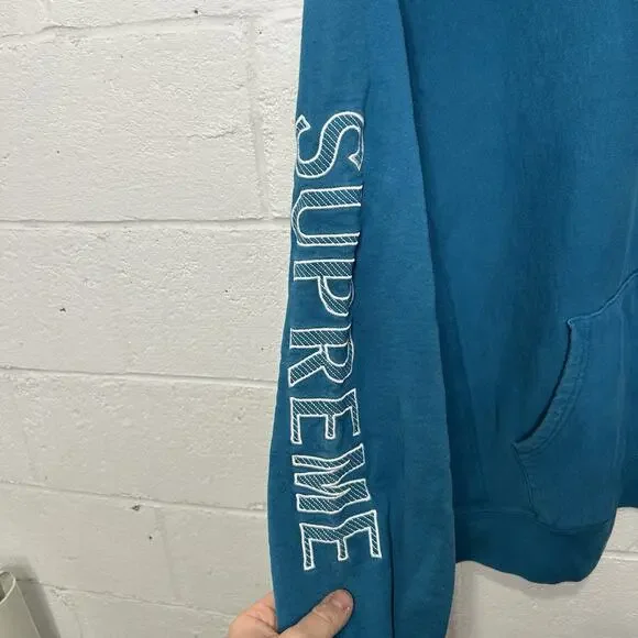 Supreme Sleeve Embroidery Hooded Sweatshirt “Dark Aqua” SS18